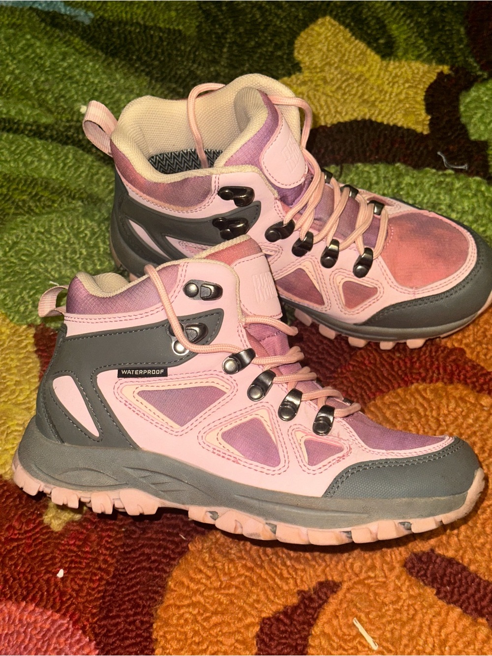 Kids Waterproof Hiking Boots - Pink and Gray